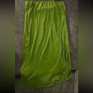 Green Satin Midi Skirt